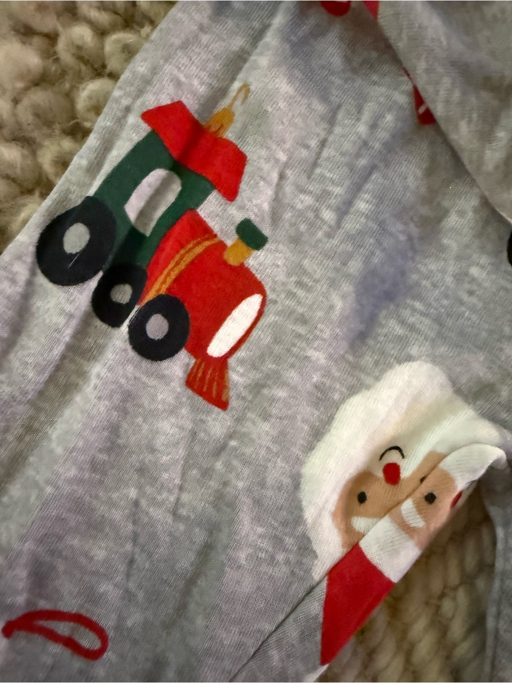 Carter's Gray Holiday Print pajama bottoms Santa, Penguin, Train & Candy Cane 4T - Picture 4 of 6